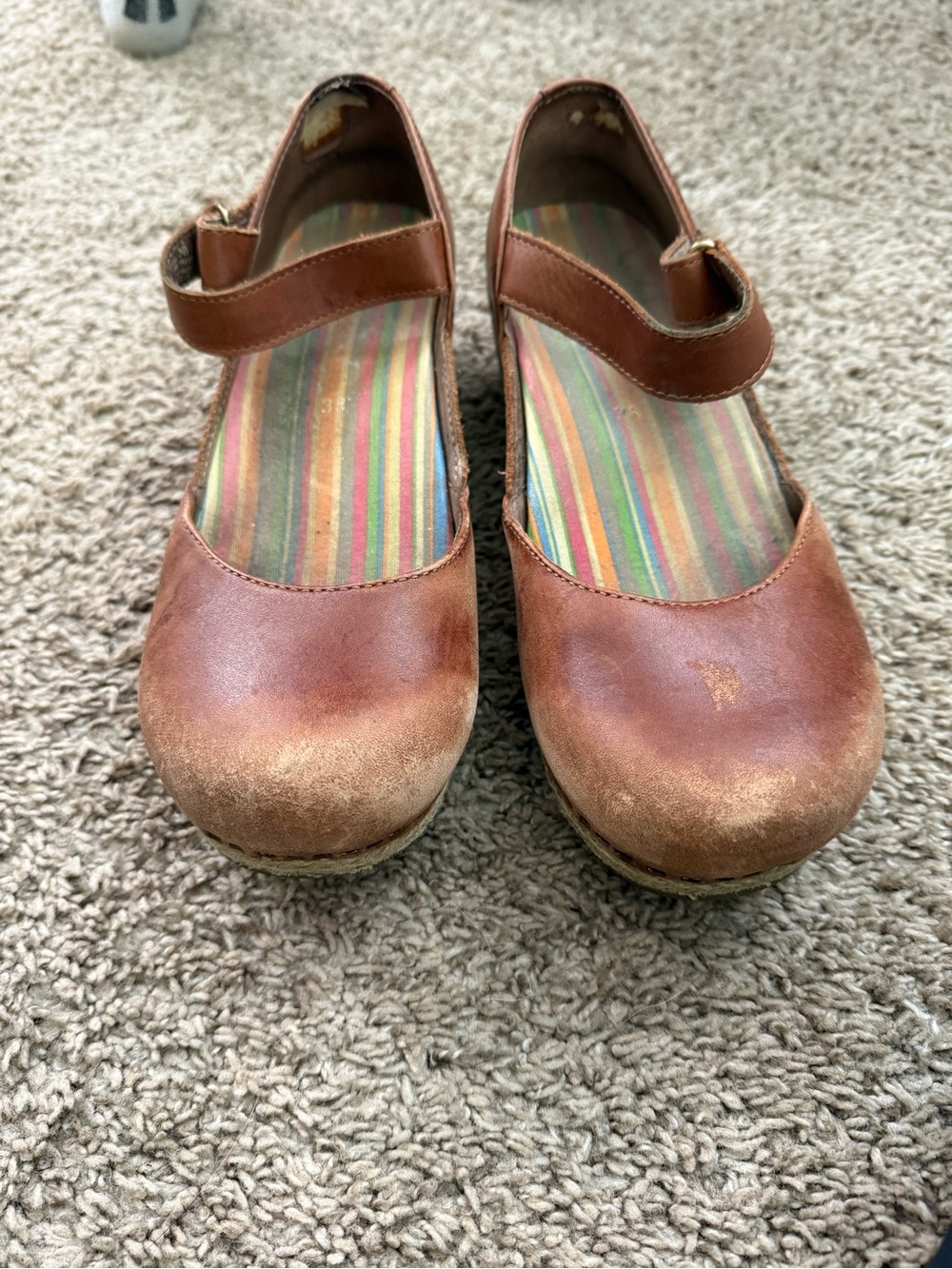 Dansko Brown Mary Jane Shoes with Striped Insole